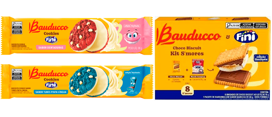 Bauducco® Cookies Fini Dentadura, Bauducco® Cookies Fini Tubes Pinta Língua e Bauducco® & Fini Choco Biscuit Kit S'mores